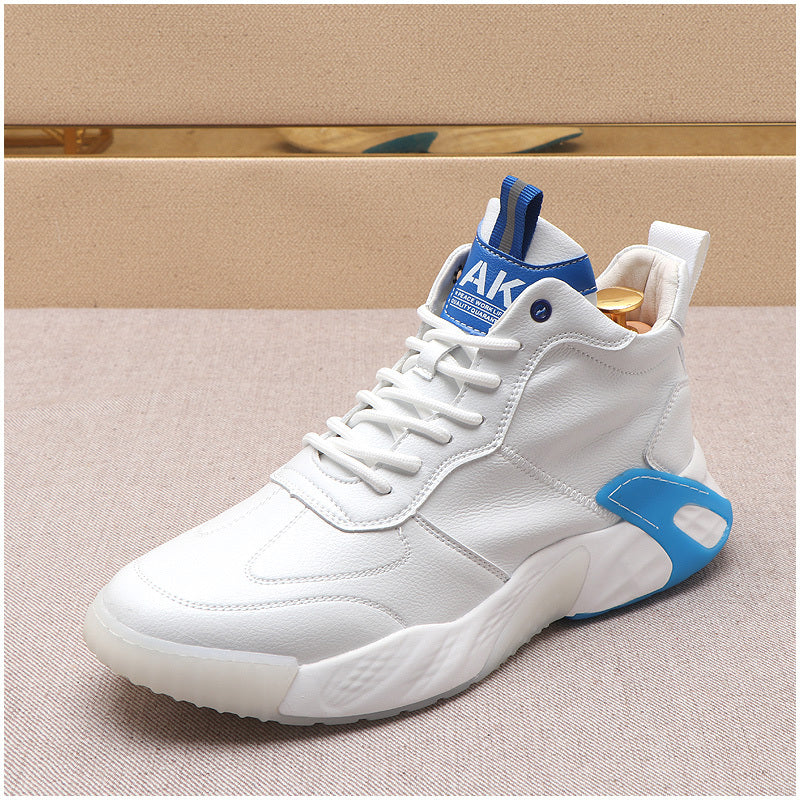 Men's White Blue Color Blocking High Top Casual Shoes