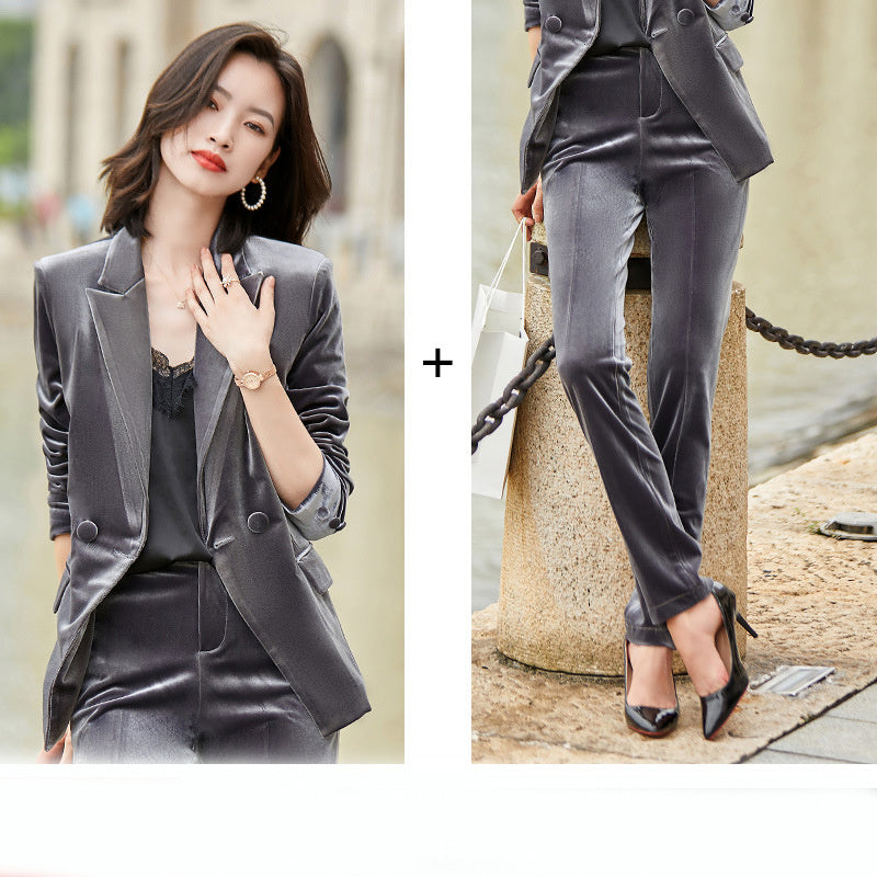 Fashion Simple Women's Velvet Suit Jacket Suit