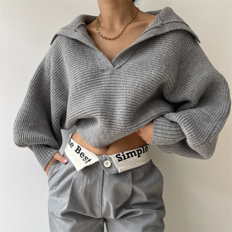 Spring And Autumn New Lapel Pullover Women's Sweater