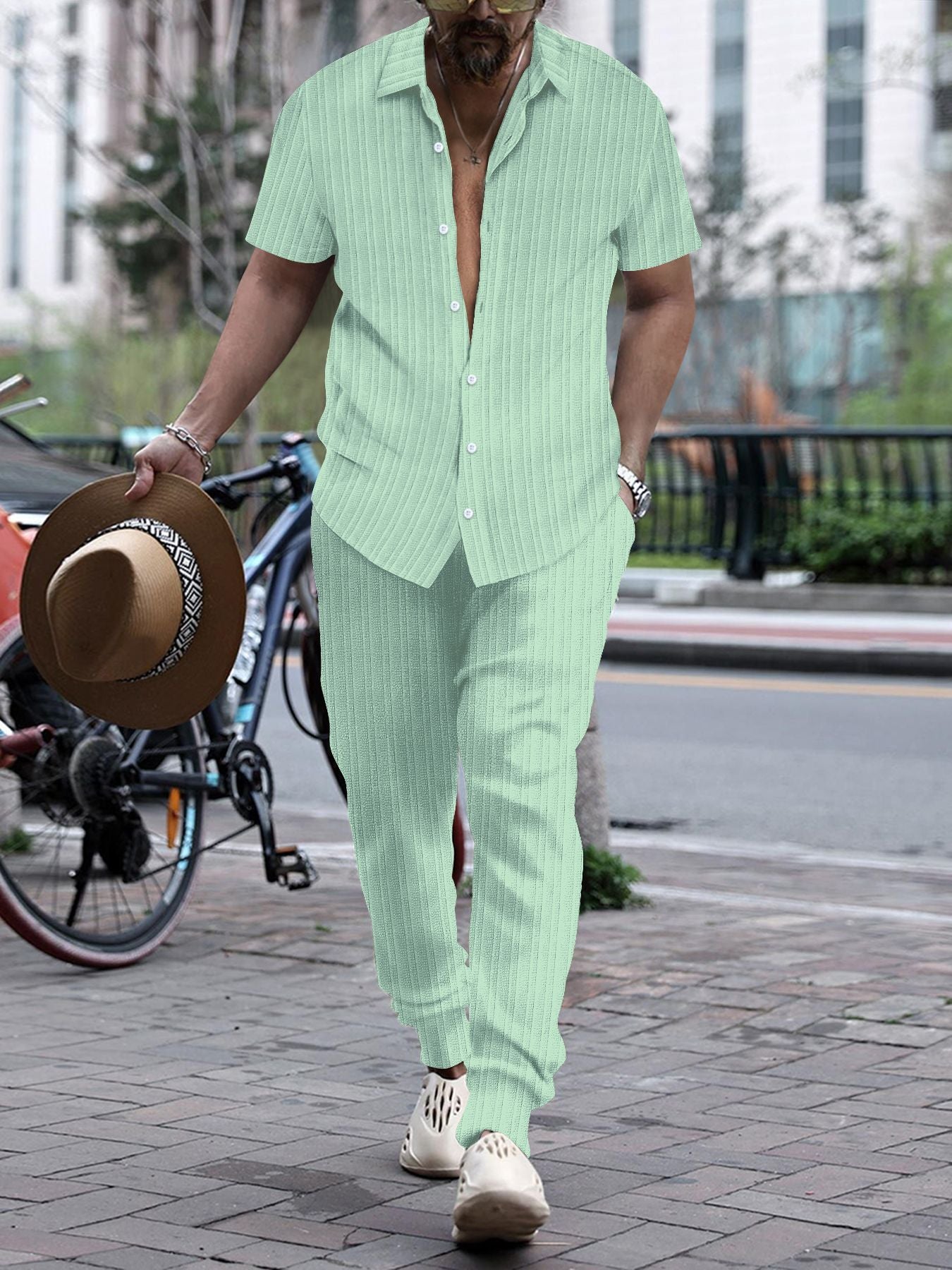 Men's Shirt Casual Loose Short Sleeves Trousers Beach Suit