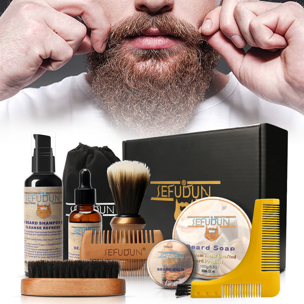 Men Barba Beard Kit Beard Care Set Styling Tool Styling Scissors Beard Oil Comb Moustache Balm Moisturizing Wax