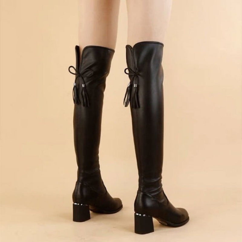 Rubber High-heeled Thigh Boot Fashion Boots Round Toe Winter