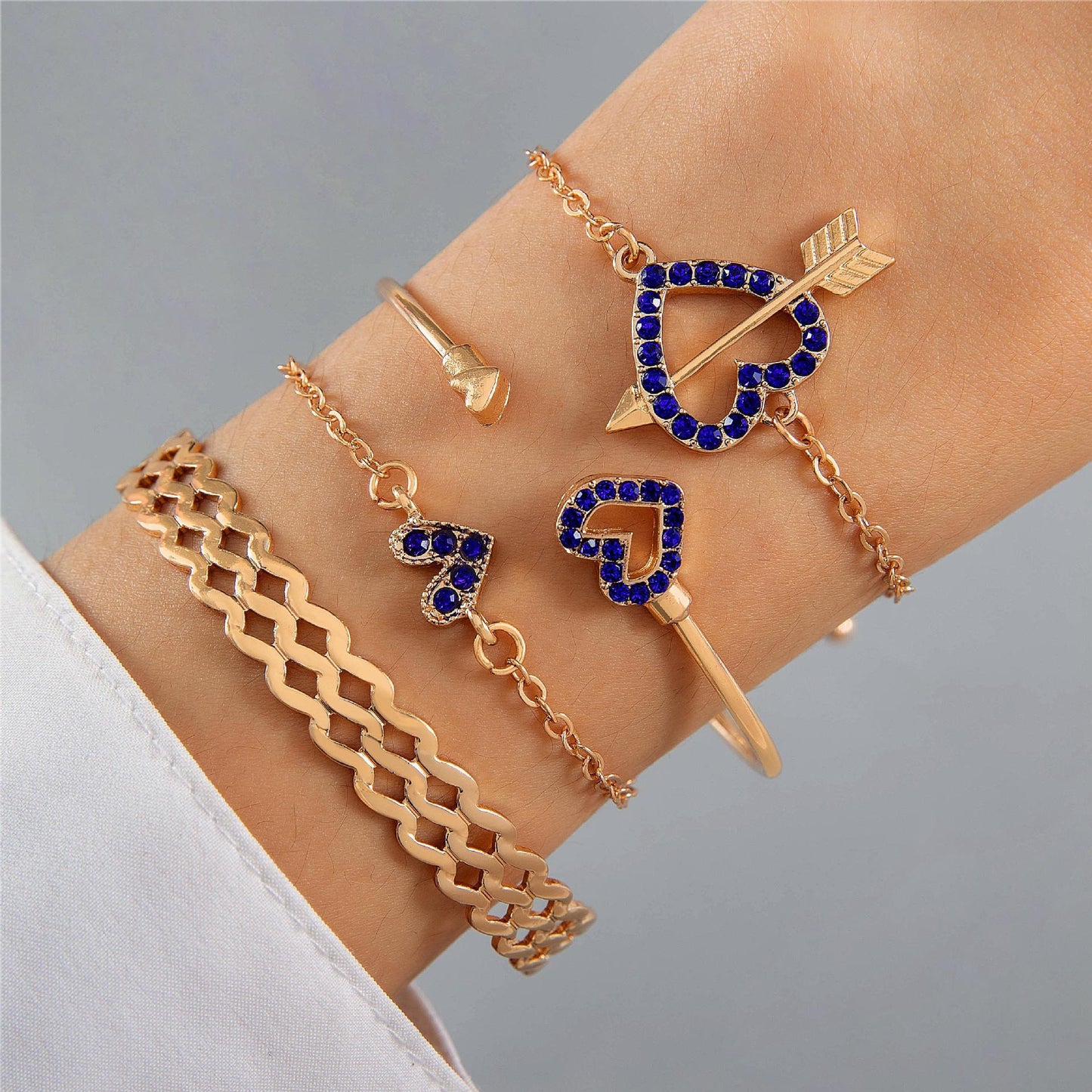 4 piezas de pulsera de mariposa de amor de flor azul con diseño de diamantes de imitación para el día de San Valentín