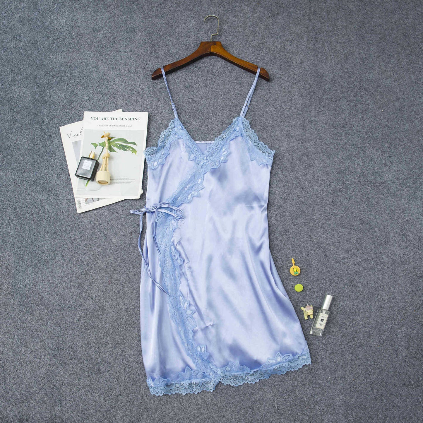 Women's Elastic Satin Nightdress Lingerie Home Pajamas Lingerie Product information: Fabric name: Satin Color: black, silver Main fabric composition: Polyester Fiber (polyester) Size: S,M,L,XL,XXL,XXXL Applicable Gender: Female Size： Note: 1. Asian sizes