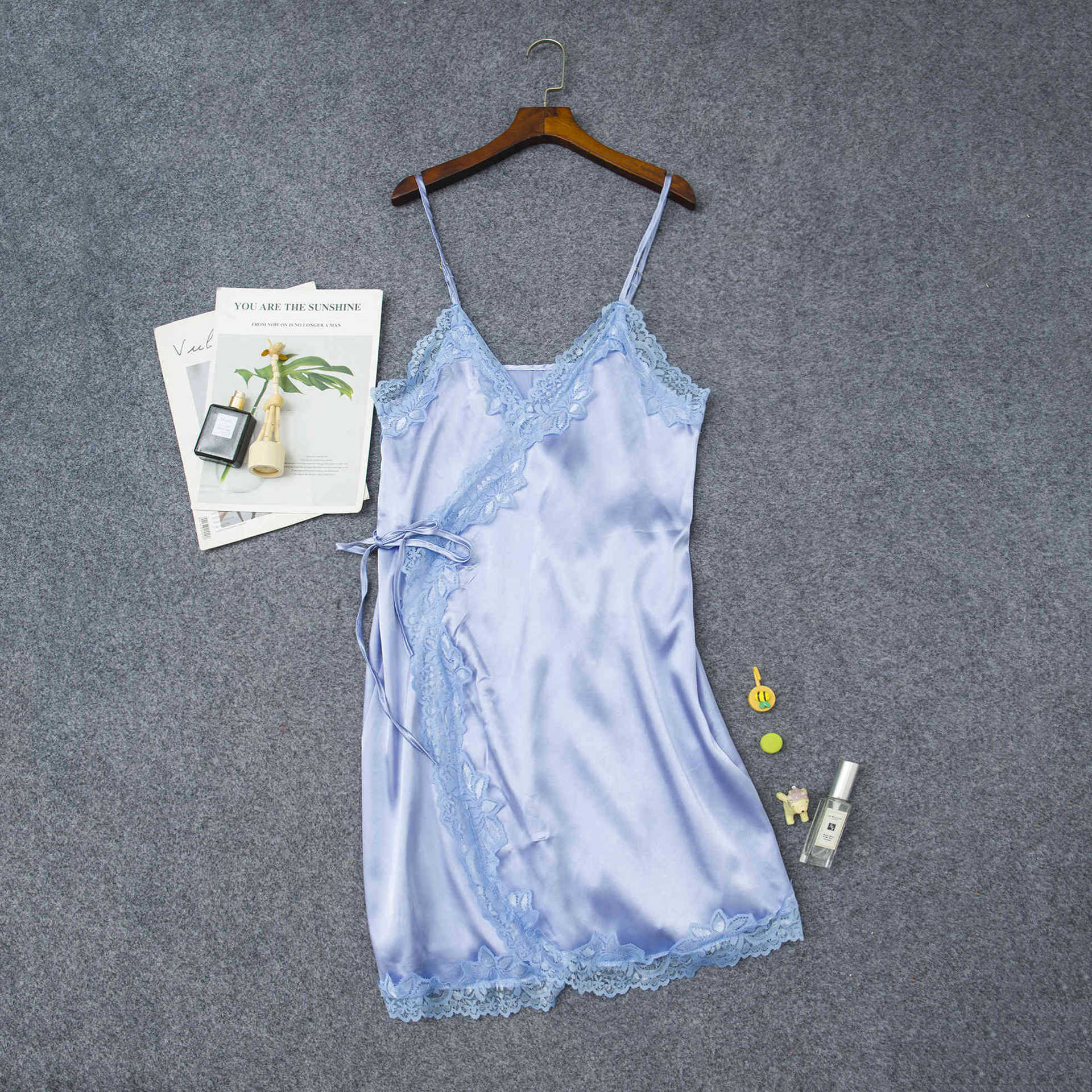 Women's Elastic Satin Nightdress Lingerie Home Pajamas Lingerie Product information: Fabric name: Satin Color: black, silver Main fabric composition: Polyester Fiber (polyester) Size: S,M,L,XL,XXL,XXXL Applicable Gender: Female Size： Note: 1. Asian sizes