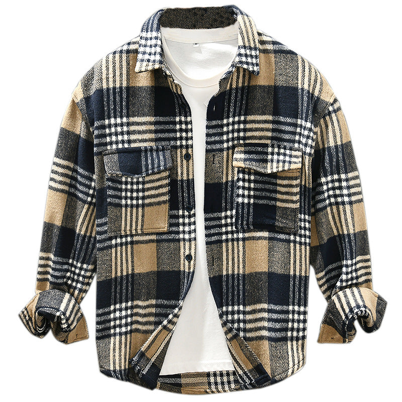 Artistic Casual Autumn And Winter Yellow Plaid Coat Loose Lapels Plus Size Fashion Youth Pop Top