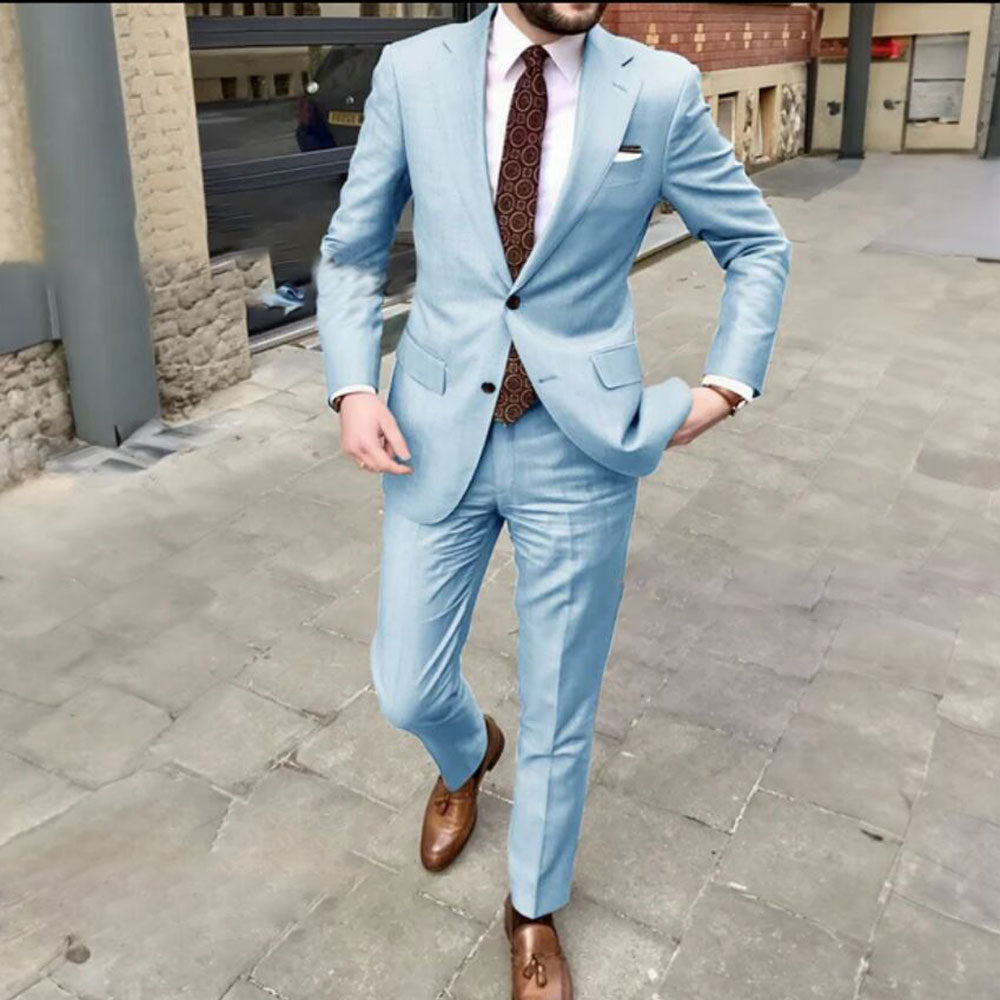 Men's Slim Fit Business Dress Two Button Set