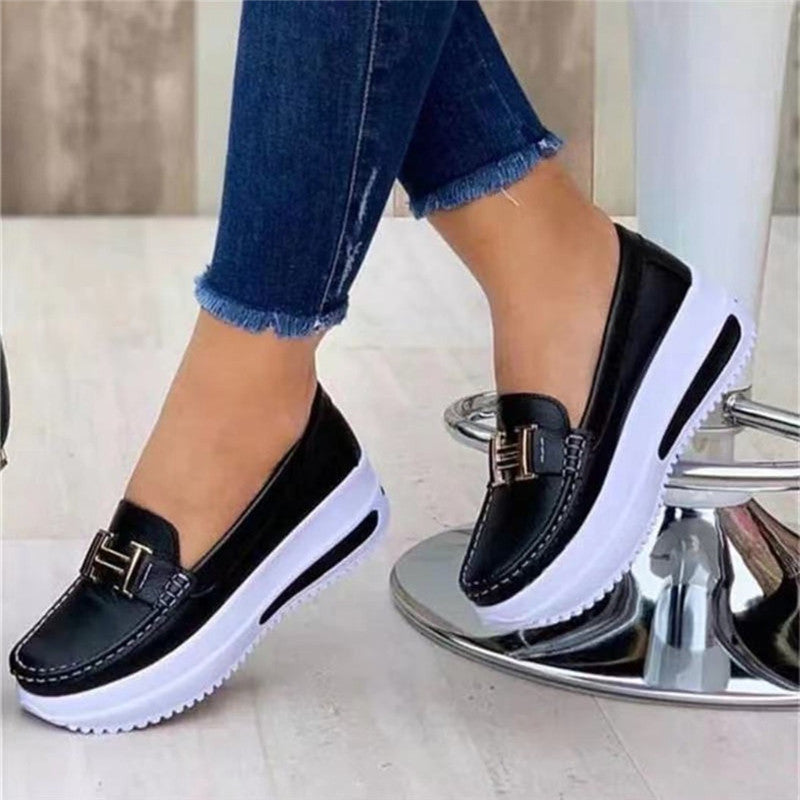 Pure Color Low-top Casual Round Toe Platform Shoes