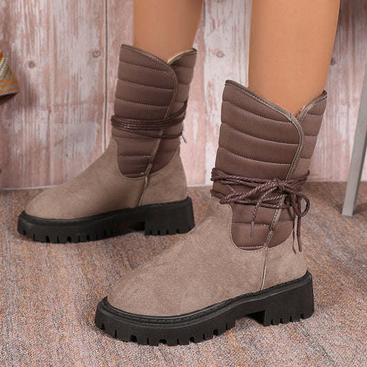 New Chunky Heel Mid-tube Snow Boots Winter Warm Fleece Boot With Lace-up Design Fashion Casual Shoes For Women