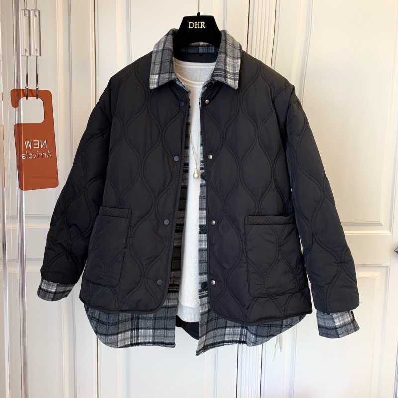 Vintage Plaid Shirt Fake Two Cotton-padded Jacket