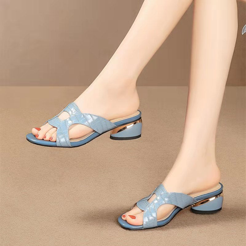 Fashionable Square Heels Wearing Flip-flops