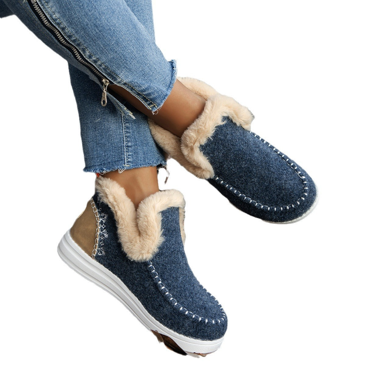 Plus Size Fleece-lined Thicker Raw Edge Warm Flat Bottom Cotton Shoes