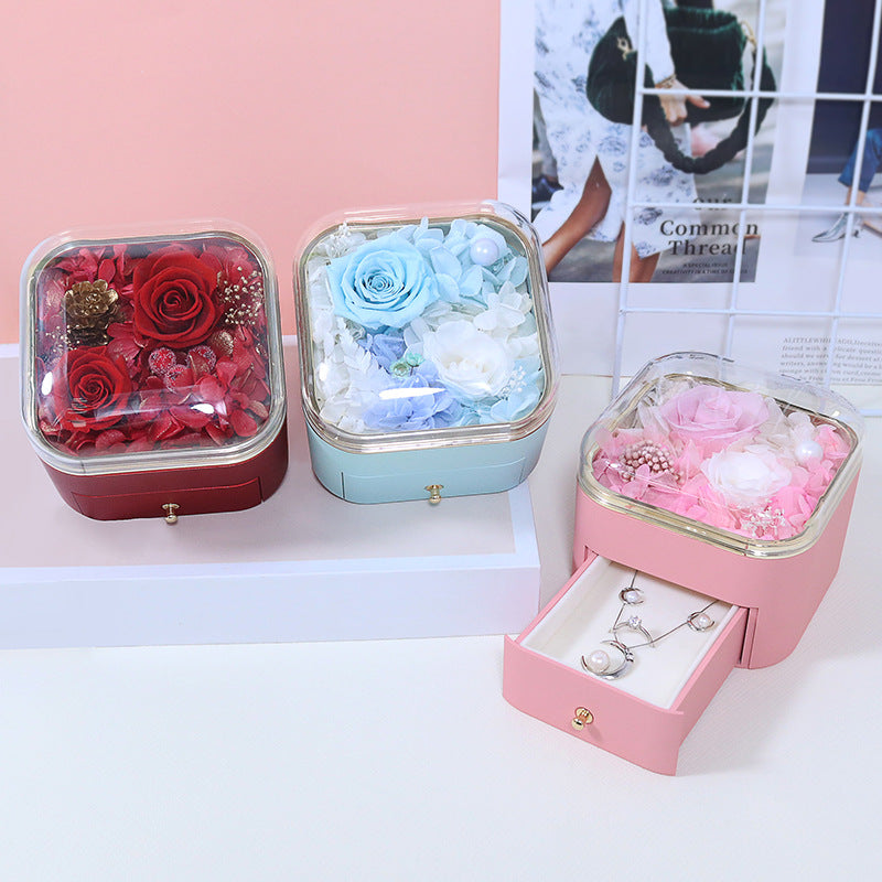 Preserved Flower Jewelry Box Real Flower Acrylic