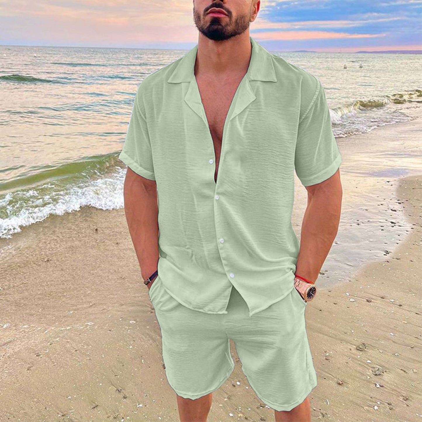 Loose Shirt Casual Men's Shorts Short Sleeve Suit