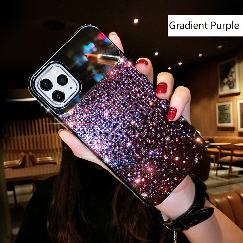 European And American Punk Gradient Rhinestone Makeup Mirror Phone Case