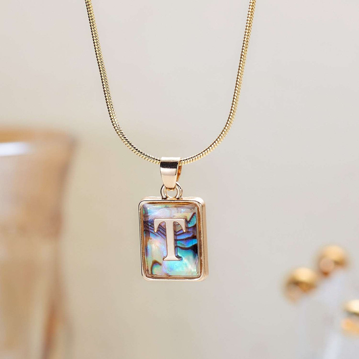 26 Letter Square Necklace Colorful Shell Luminous Pendant Chain Necklace For Women Temperament Ladies Jewelry