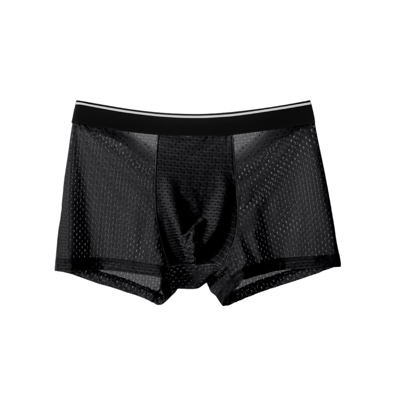 Ice Silk Full Mesh Large Size Men's Underwear Cotton Crotch Mid-waist Boxers