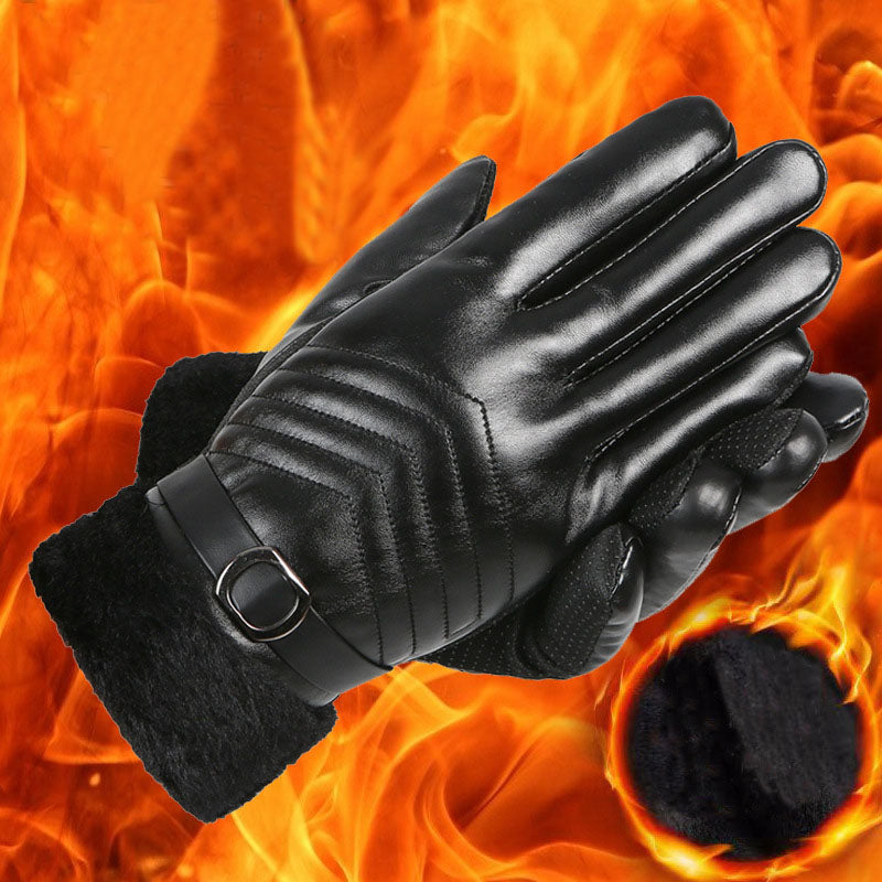 Guantes de cuero de invierno para hombre y mujer, guantes de lana grandes antideslizantes con pantalla táctil, gruesos, resistentes al frío y cálidos, para ciclismo