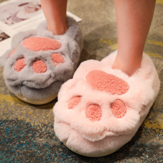 Pantuflas de algodón con garra de gato lindas pantuflas de felpa para mujer