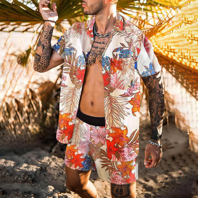 Retro Loose Suit Men's Personality Beach Shirt Short Sleeve Men