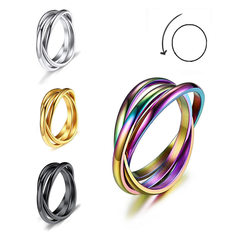 Three-ring Rotating Ring For Couple Creative Personalized Anxiety Relief Rings Women Geometric Jewelry