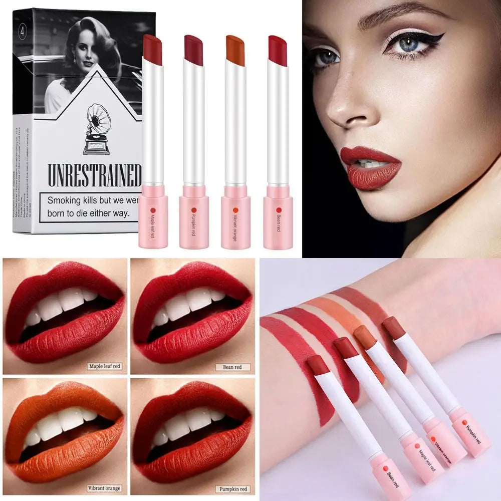 Creative Cigarette Lipstick Set 4 Colors Matte Long Lasting Waterproof Matt Lip Stick Tube Nude Red Lips Makeup