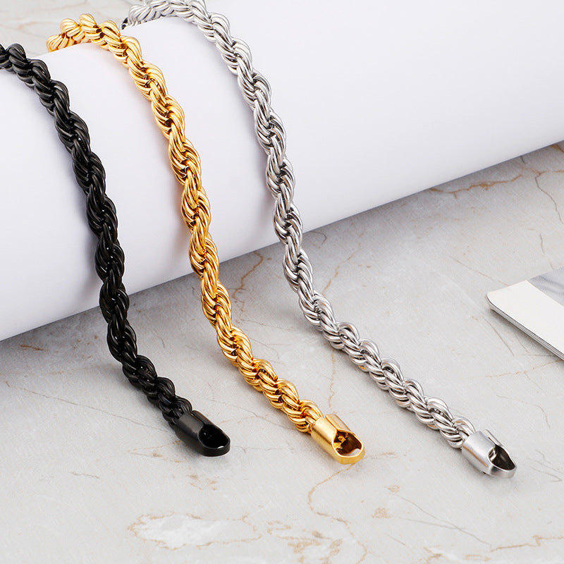 Gold Double Color Twist Chain Stainless Steel Bracelet For Men And Women