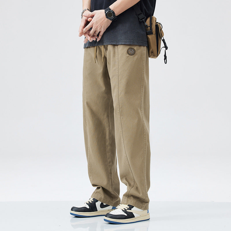 Pure Cotton Casual Pants Men's Autumn And Winter Fleece-lined Thickened Straight Trousers