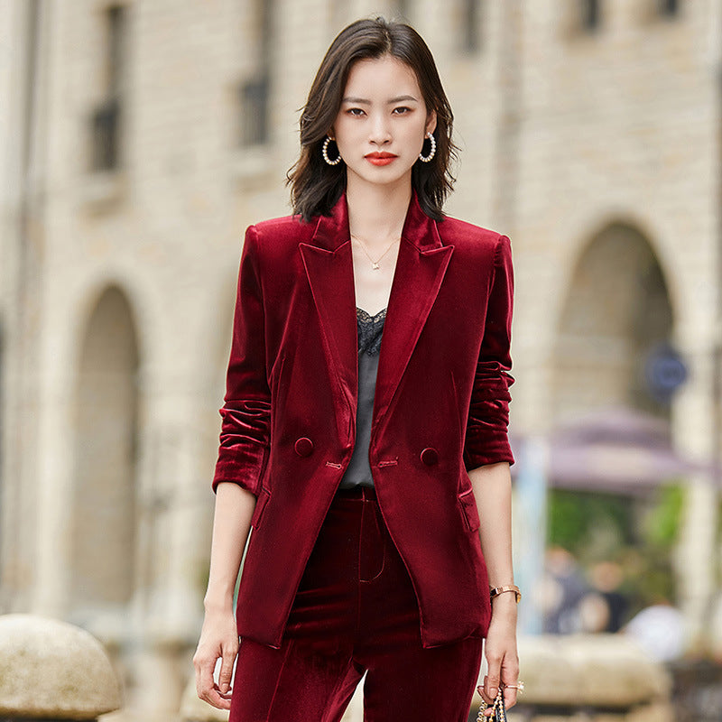 Fashion Simple Women's Velvet Suit Jacket Suit