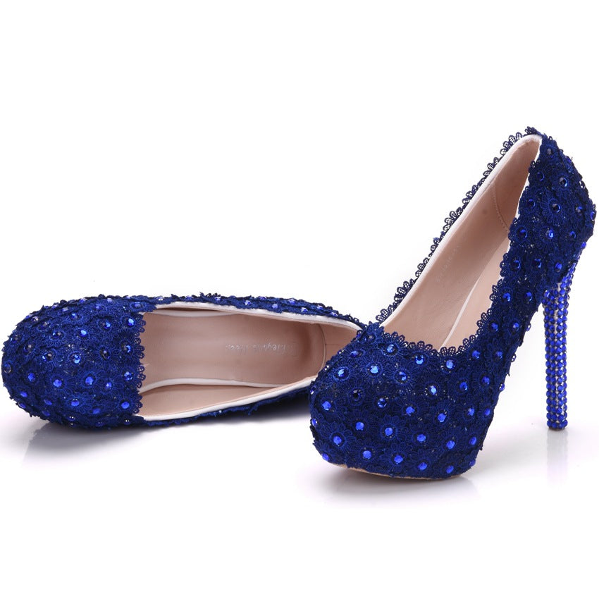 Lace Wedding Shoes Rhinestone Blue Lace Shoes