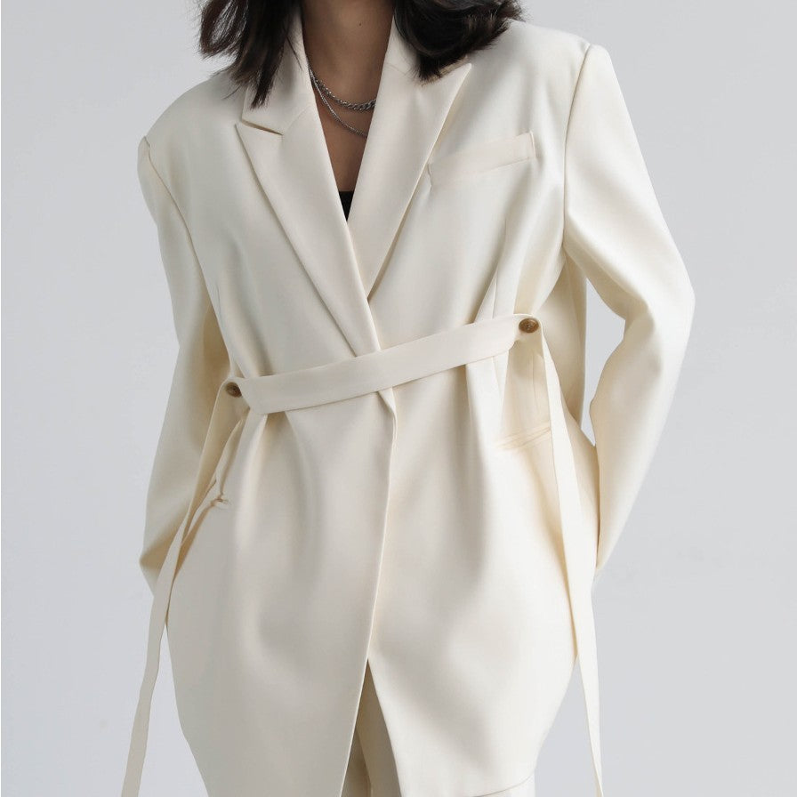 Mid-length Draped Blazer With Flutter StrapsWomen's Suits