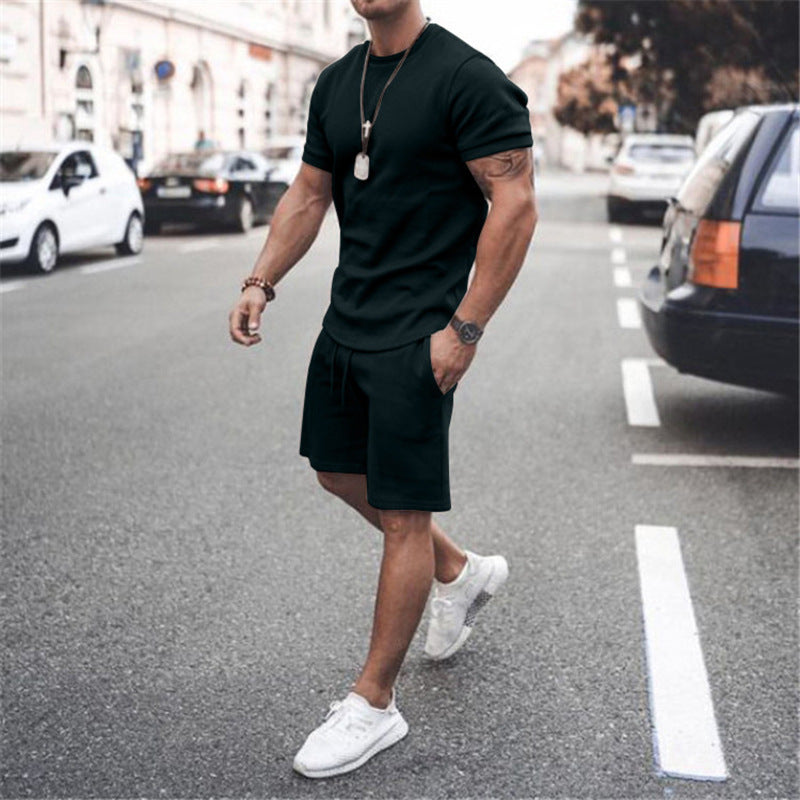 Casual Youth Thin Round Neck Short Sleeve T-shirt Casual Sports Suit