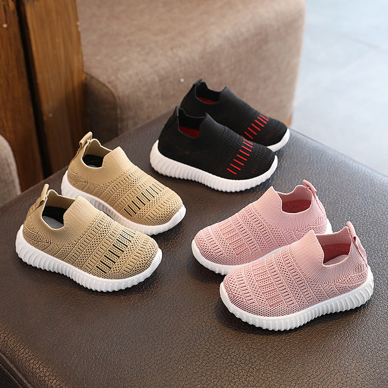 Striped Medium And Large Children Breathable Casual Flying Woven Shoes