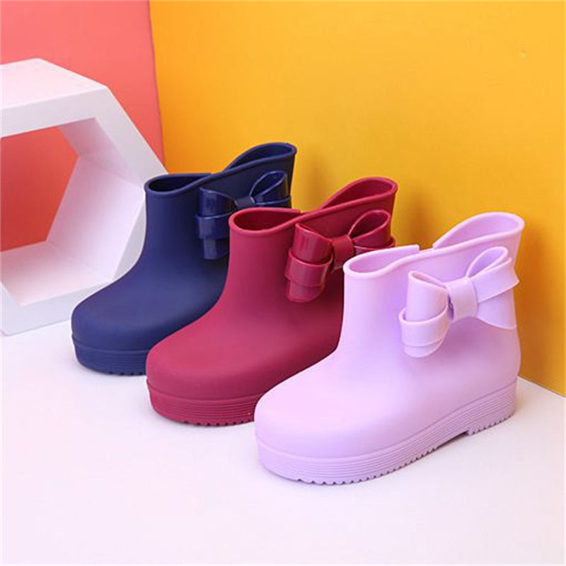 Girls' Non-slip Warm Side Bow Rain Boots