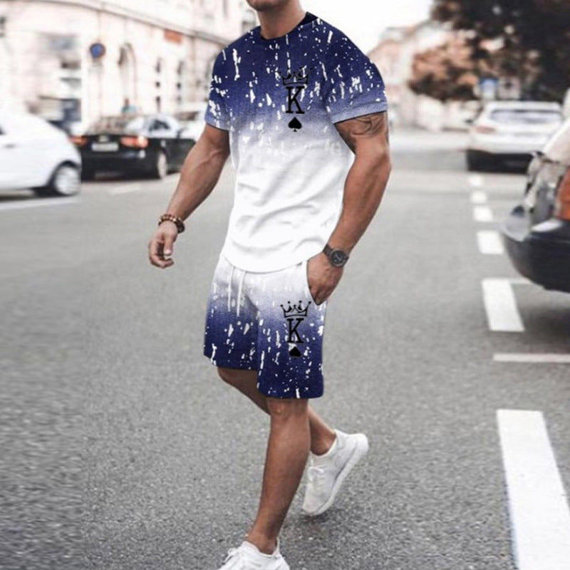 Foreign Trade Summer New Men's 3D Printed Short-sleeved Shorts Suit