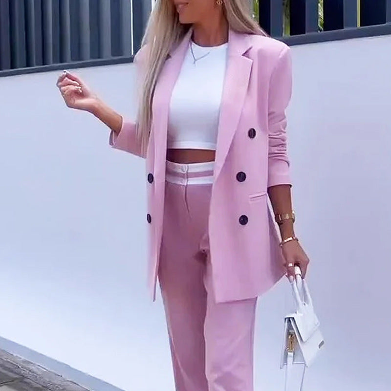 Fashion Commuter Solid Color Casual Two-piece Suit Women