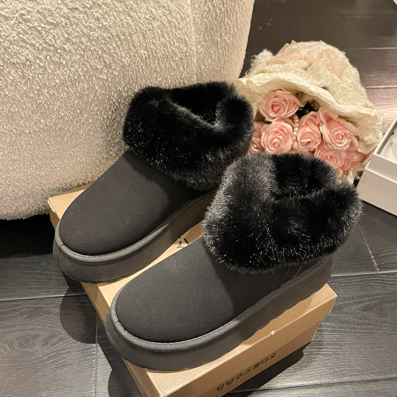 Korean Version Round Toe Slip-on Short Snow Boots