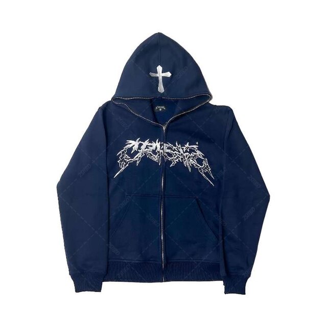 Cross Letter Printing Hooded Sweater