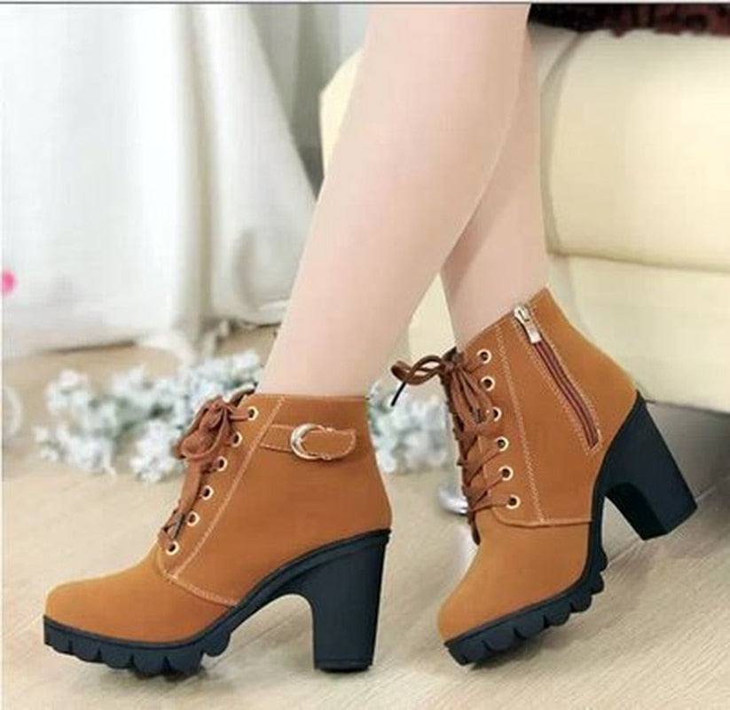 Autumn Winter Thick Heeled Woman Boots